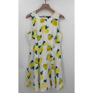 Cynthia‎ Rowley Dress Womens 8 Yellow White Lemons Linen Sleeveless Pockets